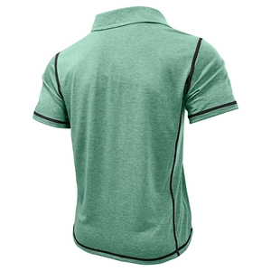 Vue arrière du polo pour homme en tricot vert chiné avec des coutures noires contrastées