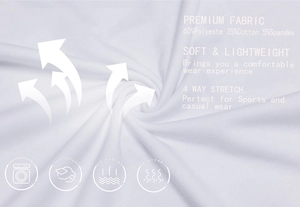 Detail showing 4-way stretch fabric with 60% polyester and 35% cotton for breathable polo shirt