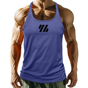 Close-up of breathable purple stringer tank top showing high-elasticity fabric and logo