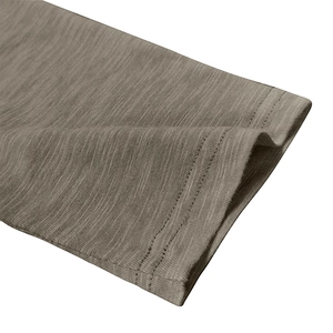 Detail of grey slub cotton long sleeve shirt showing premium double-stitched cuff texture
