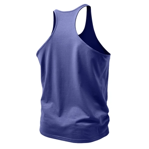 Detail of purple racerback gym vest showing the Y-back design and athletic fabric seams