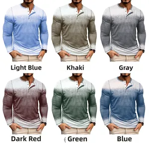 Détail de chemises Henley à manches longues montrant six options de couleurs en dégradé