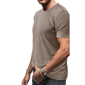 T-shirt homme à col rond en coton mélangé avec texture chinée marron foncé