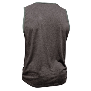 Vue détaillée du dos d'un débardeur gris pour homme avec bordures contrastées vertes