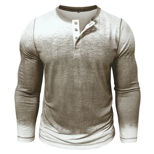 Chemise Henley rétro imprimée en 3D pour hommes avec dégradé et texture gaufrée
