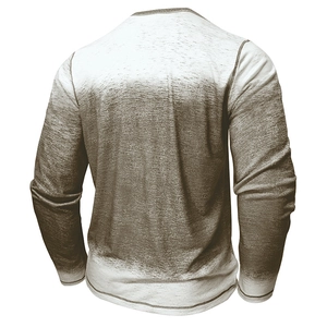 T-shirt Henley vintage à manches longues pour hommes avec dégradé 3D blanc et olive