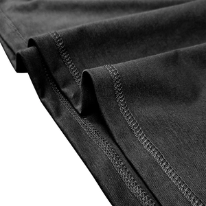 Close-up of black long sleeve Henley shirt with detailed double-needle stitching