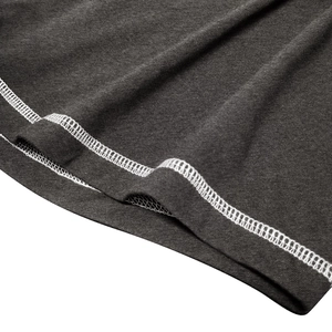 Detail shot of heavy-weight charcoal grey cotton knit fabric with reinforced double stitching
