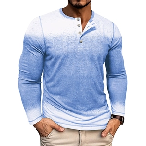 Chemise Henley homme à manches longues dégradé bleu et blanc avec col à trois boutons