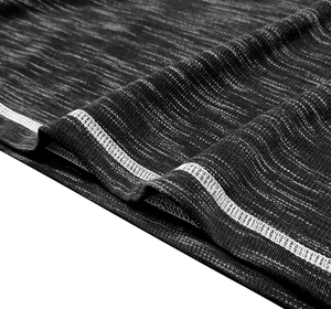 Detail of double-needle stitching and heather grey knit texture on a men's Henley shirt