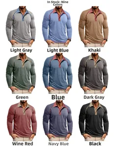 Detailansicht der Herren-Langarm-Poloshirts in neun Farben mit Kontrastnähten