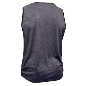Détail arrière débardeur de fitness homme gris chiné avec bordures noires côtelées
