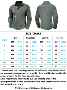 Detailed size chart for men's long sleeve polo shirt showing measurements from S to 3XL