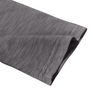 Detail of double-needle stitching on dark heather grey knit cotton long sleeve fabric