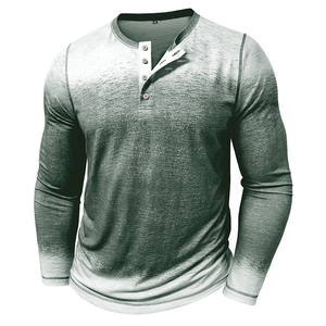 Détail du col Henley gris-vert à trois boutons avec texture de tissu tricoté de haute qualité