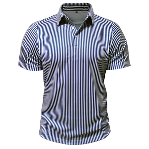Classic blue and white vertical striped men's short sleeve Polo shirt with collar