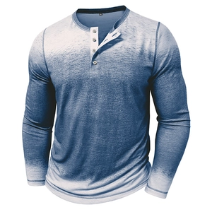 Gros plan sur le t-shirt Henley vintage à imprimé 3D avec dégradé bleu et blanc