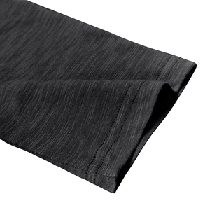 Close-up of long sleeve cuff showing dark grey slub fabric and neat double-row stitching