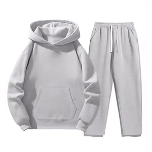 Men's fashion casual gray hooded sweatshirt and matching jogger pants set