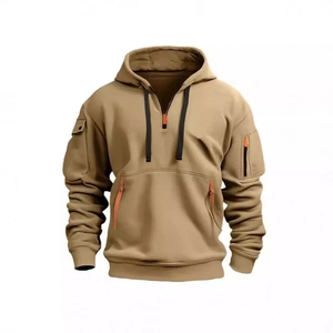 Men Tactical Hoodie Polyester Blend Multi Pocket Half Zipper Pullover Outdoor Sports Sweatshirt Hooded Top For Men