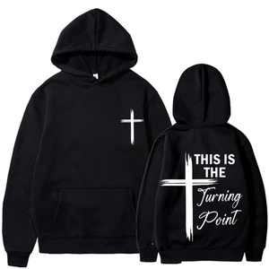 Men's Casual Polyester Hoodie Long Sleeve Cross Letter Print Pullover Sweatshirt With Kangaroo Pocket Streetwear Hooded Top