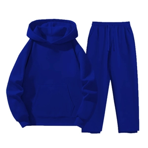 Classic royal blue men's tracksuit featuring a pullover hoodie and drawstring joggers