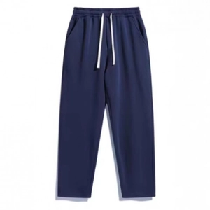 Dunkelblaue Unisex Jogginghose mit geradem Bein, Gummizug und weißem Kordelzug