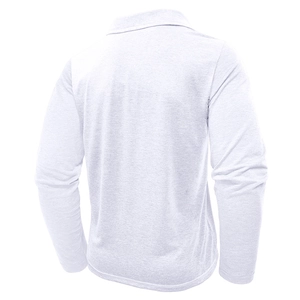 Back view of men long sleeve polo shirt in grey marl with ribbed collar and cuffs