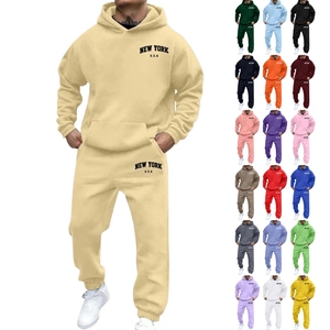 Men's Tracksuit Set New York USA Printed Fleece Lined Hoodie And Jogger Pants Streetwear Casual Sportswear 2 Piece Outfits