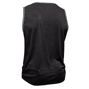 Vue arrière du débardeur gris anthracite en maille avec bordures vert foncé aux emmanchures