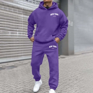 Men's purple street style tracksuit with New York hoodie and matching joggers set