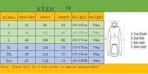 Detailed size chart with shoulder and chest measurements for women fleece sweatshirt