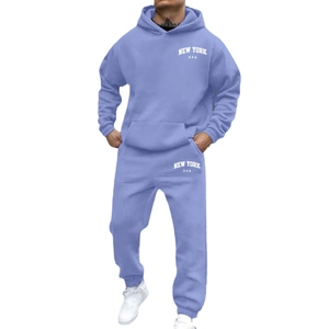 Lavender purple men's fleece hoodie and jogger set with New York U.S.A. letter print