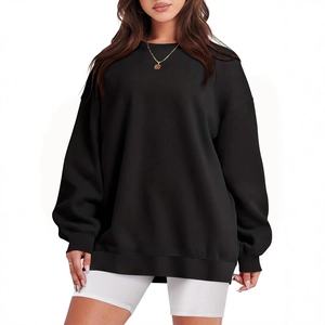 Women Oversized Crewneck Sweatshirt Fleece Lined Cotton Blend Dropped Shoulder Long Sleeve Plain Casual Streetwear Top