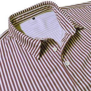 Detail of red and white striped polo collar with white buttons and size XL tag
