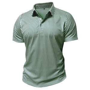 Detail of green and white vertical stripes on men's short-sleeve polo shirt fabric