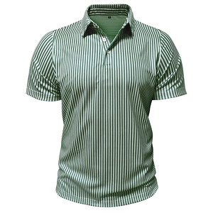 Detail of green vertical stripes on men's polo shirt with buttoned collar and XL size label