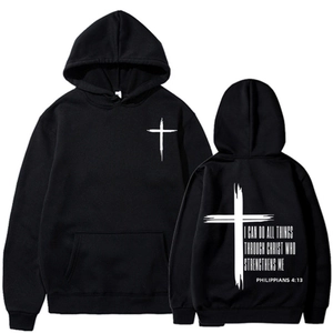 Christ Religious Bible Verse Hoodie Sweatshirt Polyester Comfortable Long Sleeve Casual Pullover Men Women Philippians Strength Top