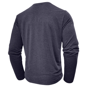 Detailed back view of dark grey long sleeve shirt showing premium seam craftsmanship