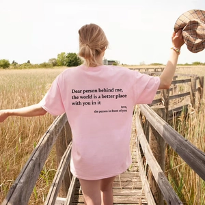 Rosa Baumwoll-T-Shirt für Damen mit 'You are enough' Textdruck auf dem Rücken
