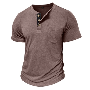 Detail of color block Henley shirt collar with three buttons and texture in size XL