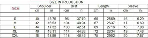 Detailed size chart for gothic T-shirts including shoulder bust and length in cm and inches