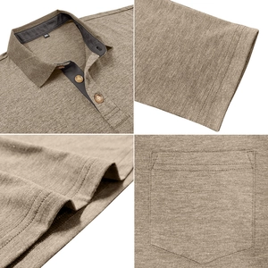 Detailed views of men polo shirt showing marl texture, chest pocket and stitching