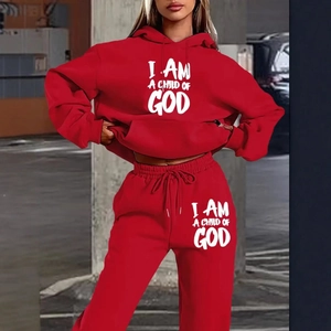 Set tuta rossa con felpa con cappuccio e stampa I AM A CHILD OF GOD colore bianco