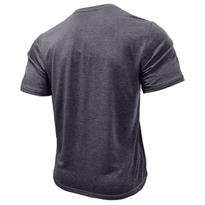 Detailed back view showing the dark grey heather knit texture of this men's slim fit Henley shirt