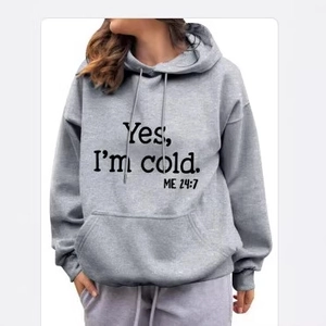 Yes I'm Cold ME 24-7 Slogan Letter Print Hoodie Men Women Casual Cotton Polyester Fleece Hooded Sweatshirt Kangaroo Pocket