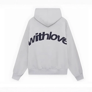 Rückansicht hellgrauer Oversize-Hoodie mit withlove-Schriftzug und überschnittenen Schultern