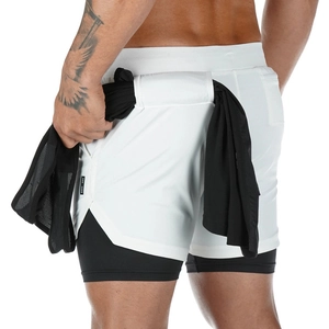 Detail of 2-in-1 men's running shorts showing the rear utility loop for hanging towels