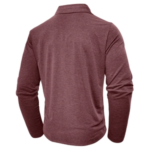 Detail view showing the marly burgundy fabric texture on the back of this men's long sleeve polo