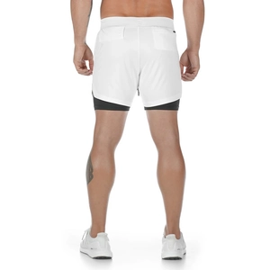 Men's 2-in-1 running shorts in white and black with hidden back zipper pocket